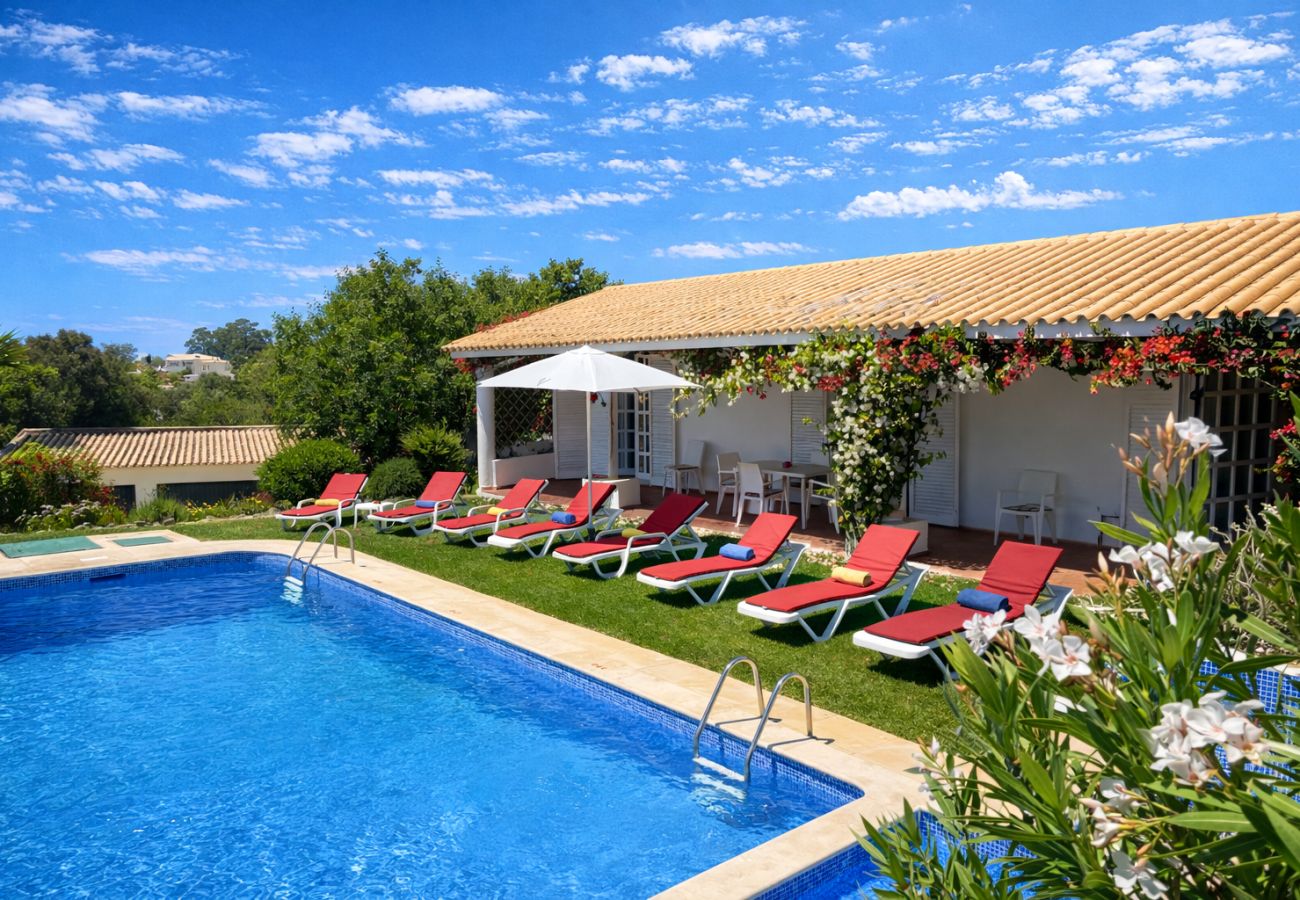 Piscine privée avec chaises longues et jardin extérieur à Loulé